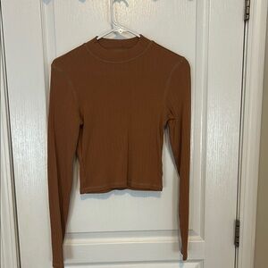 American Eagle Outfitters Brown Long Sleeve Fitted Crop Top